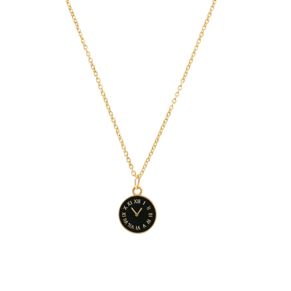 Timeless Ticks Pendant - Black & Gold Roman Clock Necklace