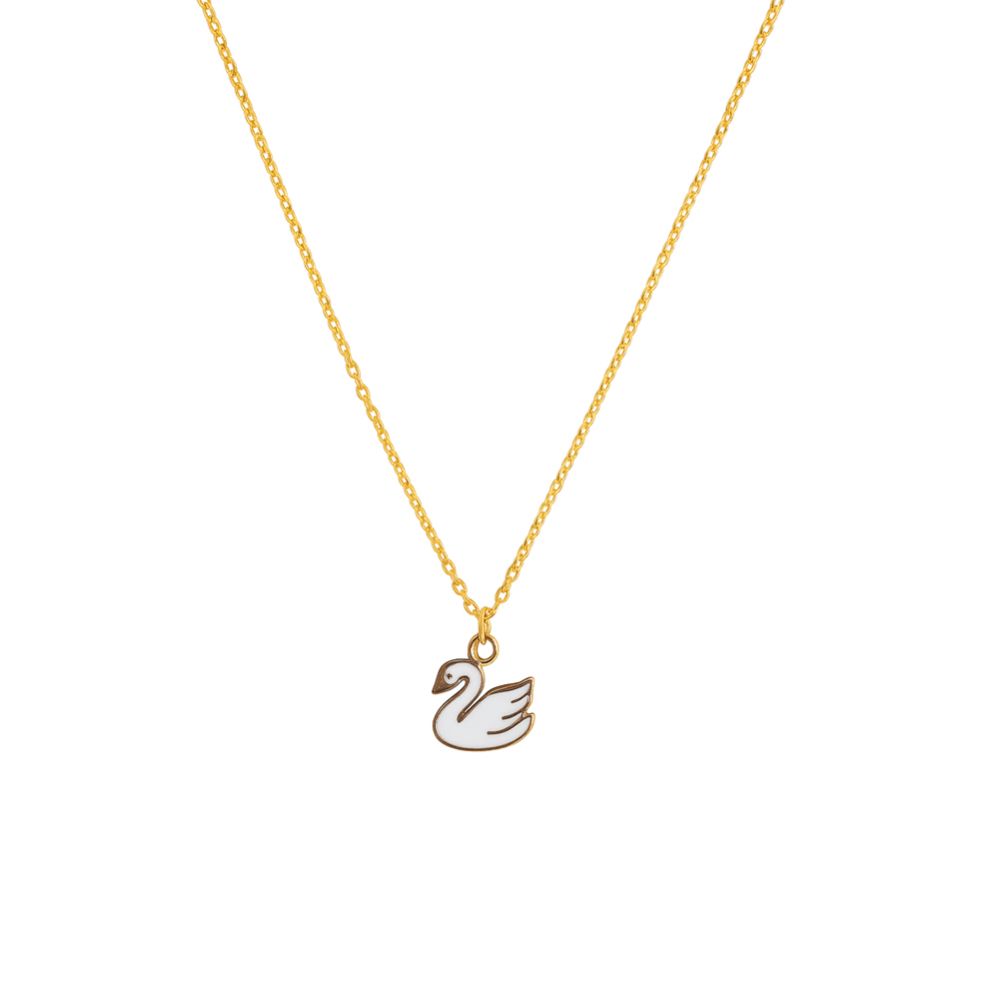 vory Grace Necklace - White Swan Charm in Gold