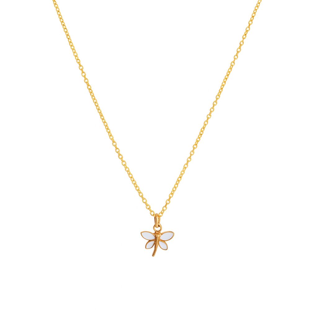 White & Gold Dragonfly Whisper Charm Necklace , Light as Magic